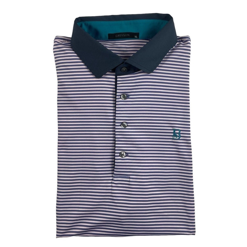 Greyson Pink Purple Striped Performance Mens Golf Polo XL Short Sleeve Shirt